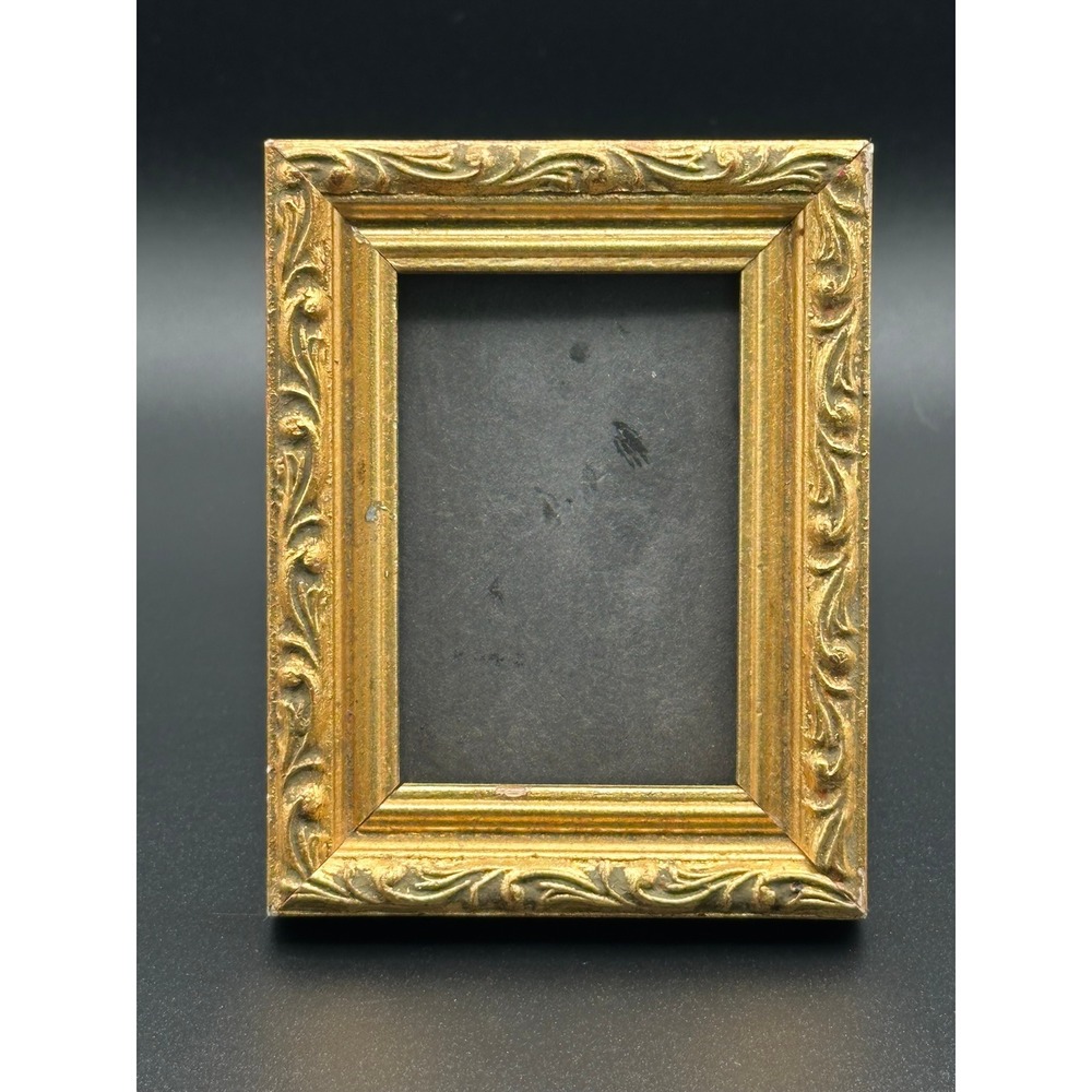 Vintage Ornate Gold Wood Picture Frame Small 4.5x3.5 Miniature Baroque Scroll